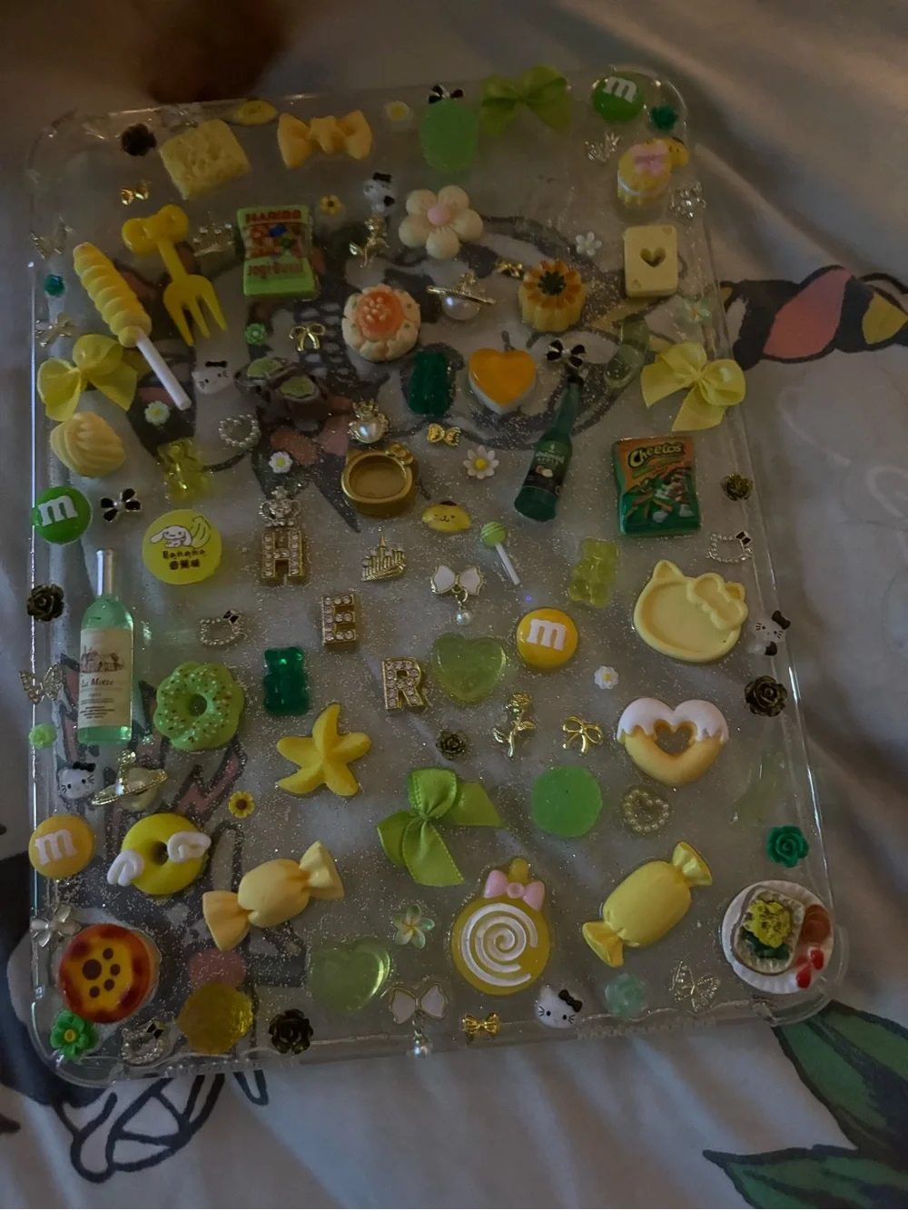 Clear Decorative a16 Tablet Case with Yellow & Green Candy Charms